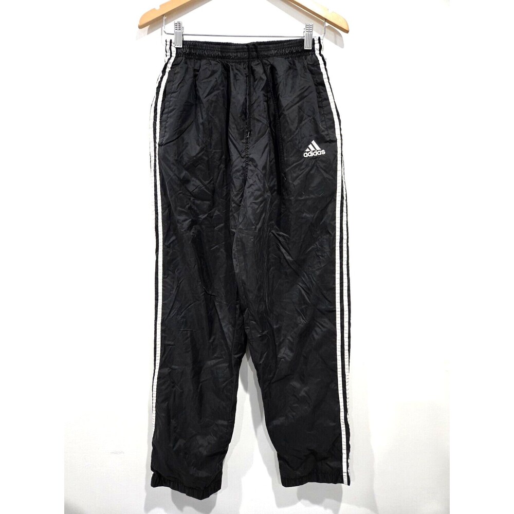 Vintage Adidas Track Pants Black Nylon Shell Windbreaker 3 Stripe 90s Y2K Med‎